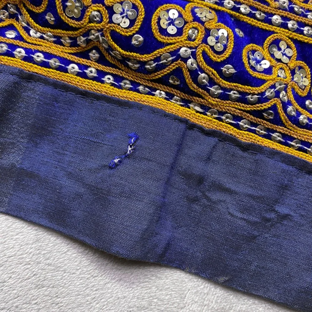 Vibrant Blue Elephant Tapestry Wall Hanging Embellished Beaded Thai Burmese Deco